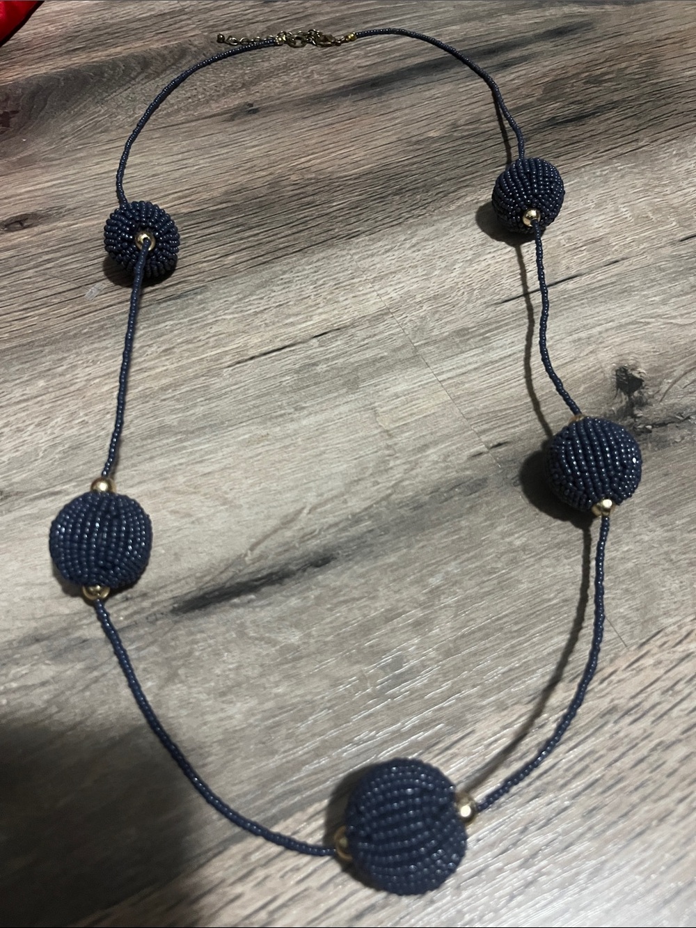 Beaded Navy Ball Long Necklace - Unbranded